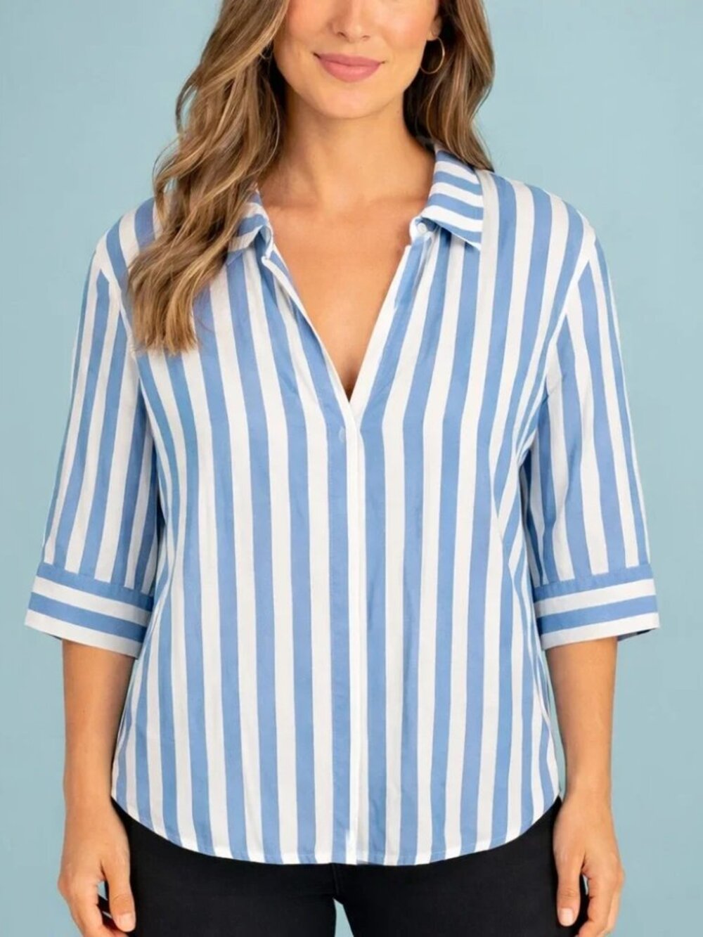 J. Crew Blue and White Stripe Flowy Popover 100% Cotton Shirt Size XL